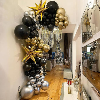 Black and Gold Balloons Set, 12 Inch Black Gold Silver Balloon New Year Eve - Image 6