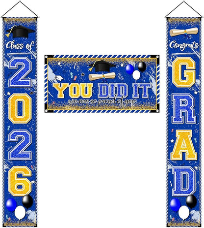 Blue and Gold Graduation Decorations Class of 2026 Graduation Banner Congrats by Unknown