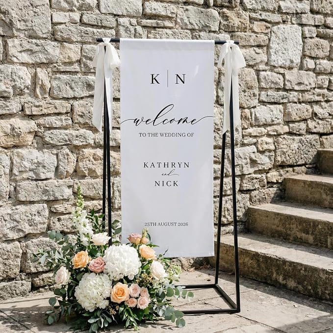 Personalized Wedding Welcome Banner Linen – Custom Names & Date, Elegant Fabric - Image 2