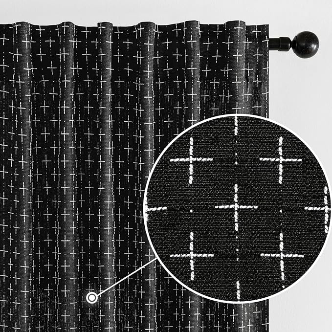 MIULEE Patterned Farmhouse Linen Curtains, Back Tab by MIULEE