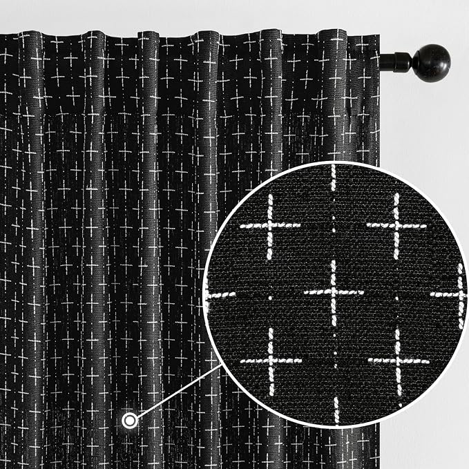 MIULEE Patterned Farmhouse Linen Curtains, Back Tab by MIULEE