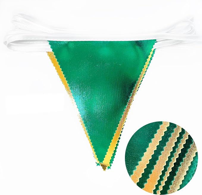 Green Gold Party Decorations Metallic Fabric Triangle Pennant Banner Flag - Image 3