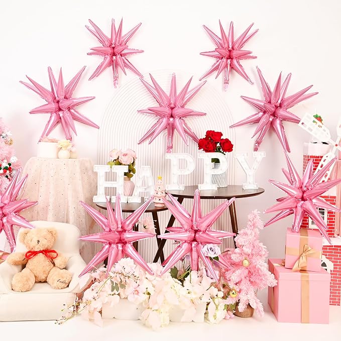 9Pcs Pink Star Balloons, Large Explosion Star Foil Balloons, Metallic Pink - Image 4