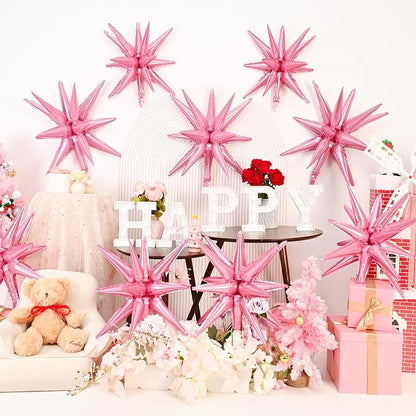 9Pcs Pink Star Balloons, Large Explosion Star Foil Balloons, Metallic Pink - Image 4