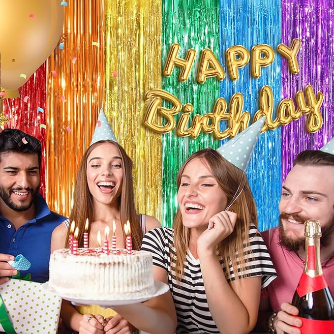 Rainbow Fringe Curtain Party Streamers 4Pack 3.3 x 8.3 Ft Foil Fringe Backdrop - Image 6
