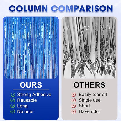Voircoloria Laser Blue Foil Fringe Backdrop Curtains, 3 Pack | Tinsel Streamers - Image 6