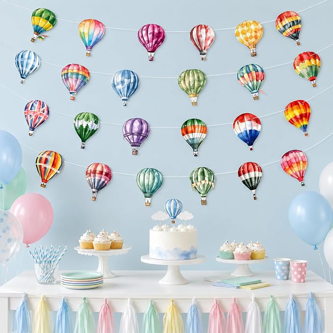 4 Packs Hot Air Balloon Theme Garland Banner Set – Watercolor Balloon Party - Image 7