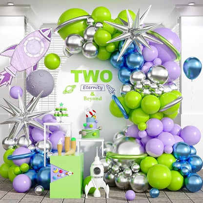 117PCS Purple Green Balloon Garland Kit, Space Birthday Decorations Lime Green by Govpy