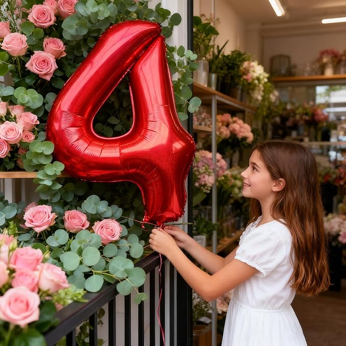 Jonhamwelbor 40 Inch Laser Red 4 Balloon Number Foil Mylar Giant Balloon - Image 6