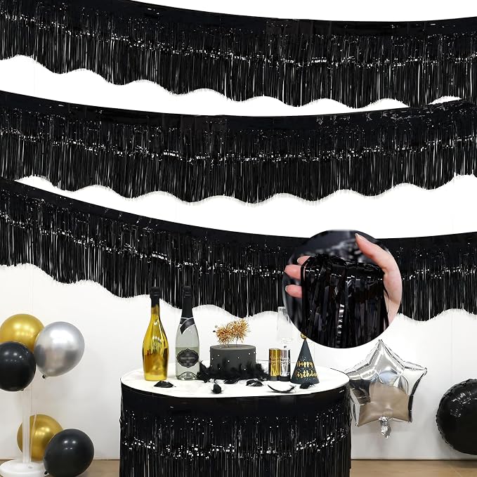 LOLStar Black Foil Fringe Tinsel Garland, Tinsel Streamers Banner, 6 Pack | - Image 4