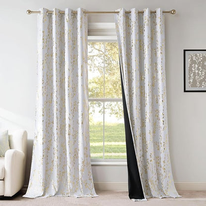 NICETOWN Gold Foil Printed Floral Curtains 100% Blackout, Grommet Branch - Image 7