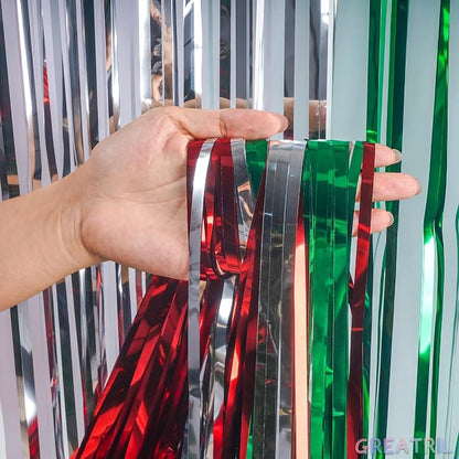 Red Silver Green Party Streamers - Image 3