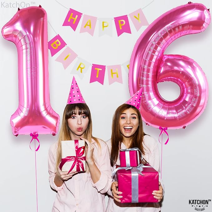 KatchOn Giant Pink 16 Balloon Numbers Foil 40 Inch 16 Birthday Decorations | - Image 3