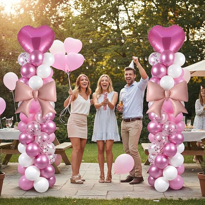 Skylety 2 Sets Pink and White Balloon Column Stand Kit Adjustable Pink White - Image 7