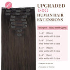 GOO GOO Clip in Hair Extensions Real Human Hair, Remy Human Hair Extensions Clip ins for Women, Natural Human Hair, 24inch 150g 9Pcs, #2 Dark Brown