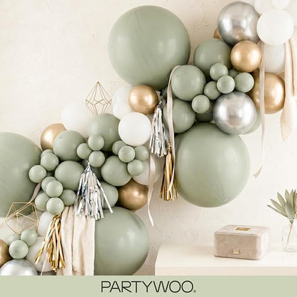 PartyWoo Sage Green Balloons 120pcs Dusty Boho Green Color 18 12 10 5 Inch | 18 - Image 8