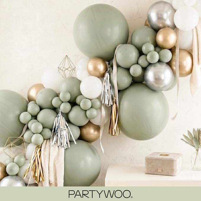 PartyWoo Sage Green Balloons 155pcs Different Sizes of 18 12 10 5 Inch Dusty - Image 8