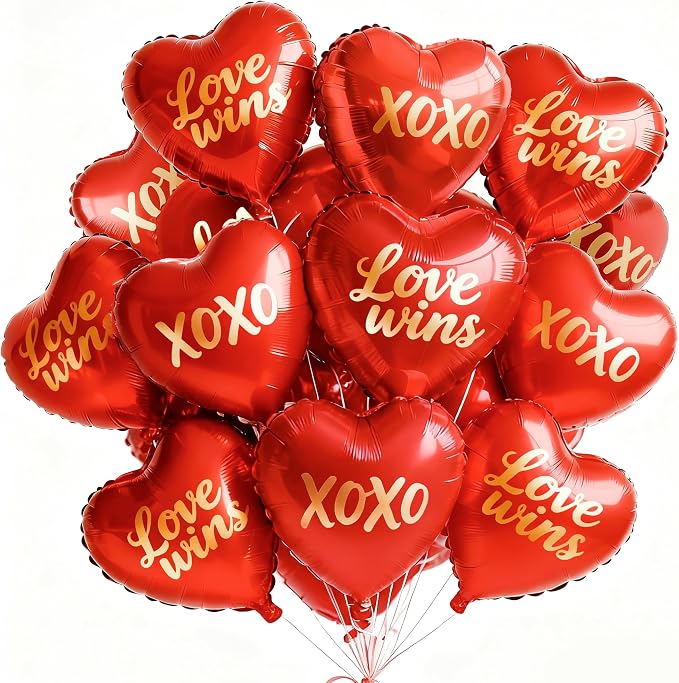 PartyWoo Valentine's Balloons 15pcs 18 Inch Foil Love XOXO Red Heart Balloons by PartyWoo
