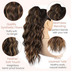 Claw Clip Ponytail Extension 18 Inch Curly Wavy Ponytail Extension Jaw Clip on Pony Tails Hairpiece for Women Fluffy Natural Synthetic for Daily Use (Dark Brown with Auburn Blonde)