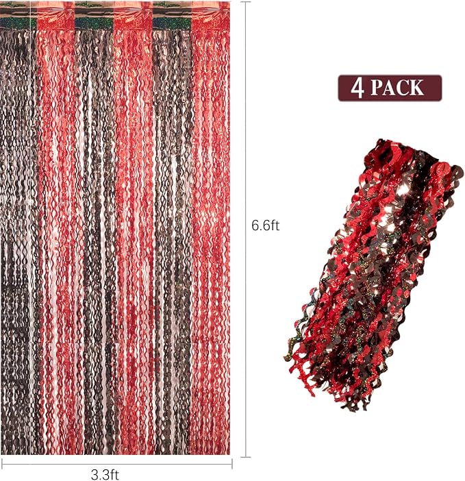 4 Pack 3.3x6.6 ft Red and Black Foil Fringe Backdrop Curtains - Image 4
