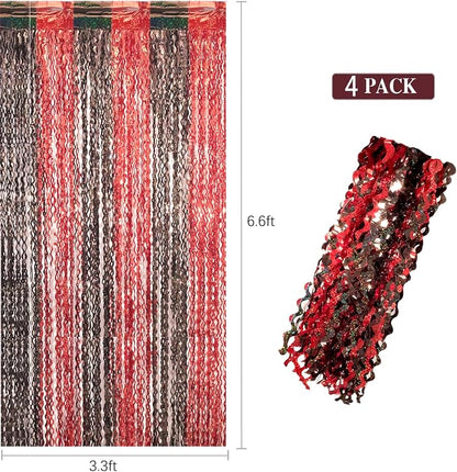 4 Pack 3.3x6.6 ft Red and Black Foil Fringe Backdrop Curtains - Image 4