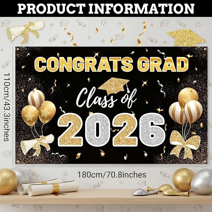 2026 Graduation Backdrop Black - Image 2