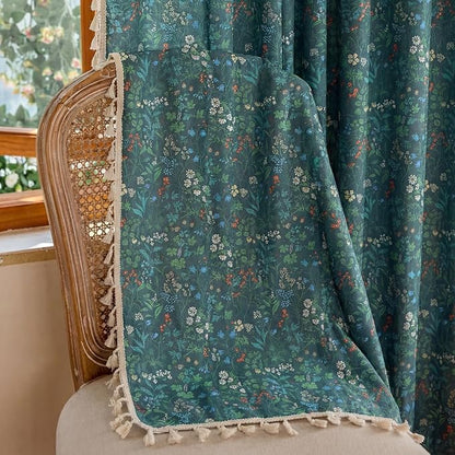 Floral Rod Pocket Semi Sheer Living Room 2 Panel Curtains 96 Inches Long | - Image 4