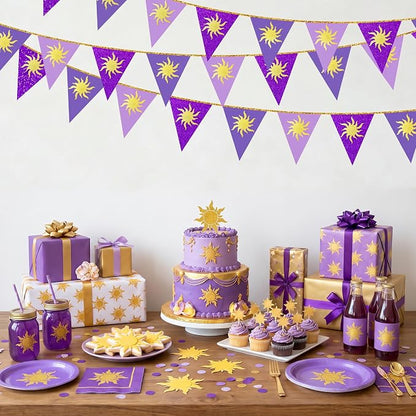 30Ft Purple Sun Party Decorations Purple Pennant Banner Flag Hanging Paper - Image 7
