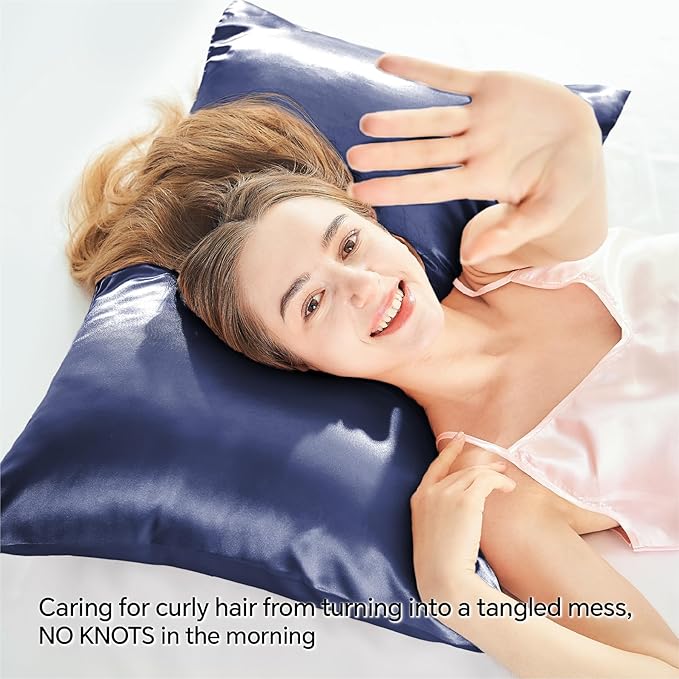 BEDELITE Satin Pillowcase with Zipper, Navy Pillow Cases Queen Size Set of 2, Super Soft and Cooling Similar to Silk Pillow Cases, Gift for Women Men(20x30 Inches)
