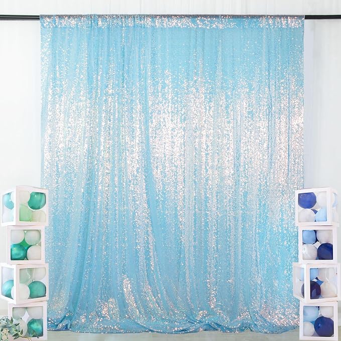 ShinyBeauty 7x7FT Iridescent Aqua Sequin Backdrop - Image 2
