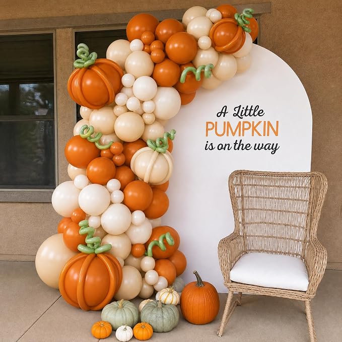 CROSSFINGERS Fall Pumpkins Balloon Arch Kit Baby Shower Decoration | Orange - Image 2
