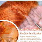 Ginger Orange Lace Front Wigs Human Hair 13x4 HD Transparent Straight Ginger Wig Human Hair Glueless Wigs Pre Plucked With Baby Hair 350 Colored 180% Density Ginger Wig 22 inch