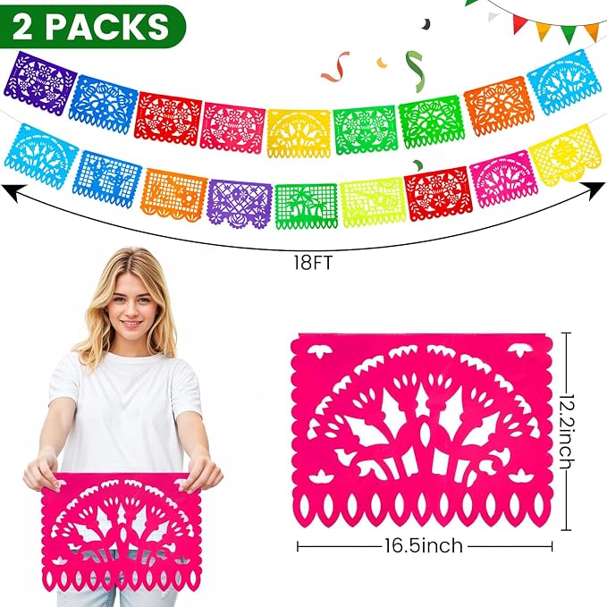 DOMESTAR 2 Packs 36 FT Mexican Party Banners, Fiesta Party Decoration | Papel - Image 7