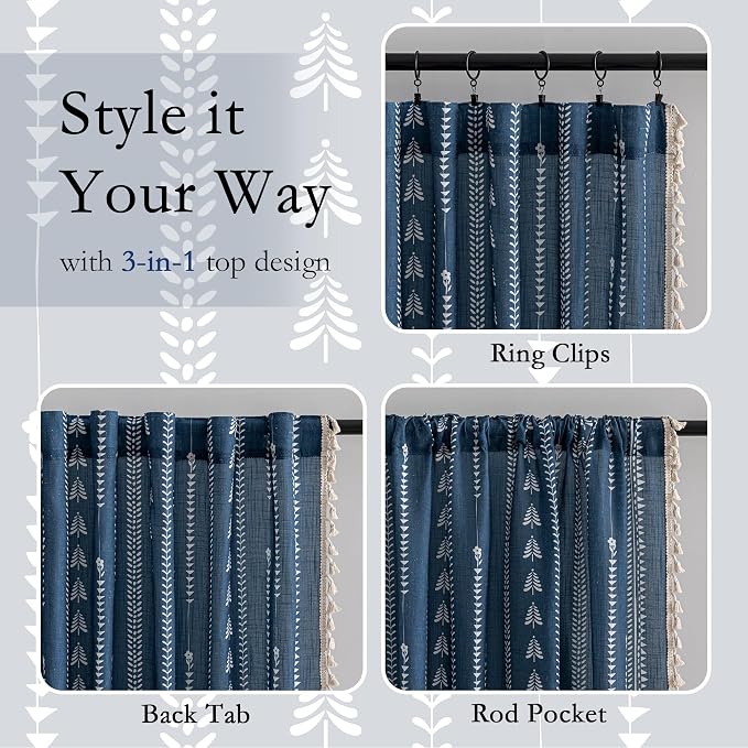 Boho Navy Blue Curtains - Image 6