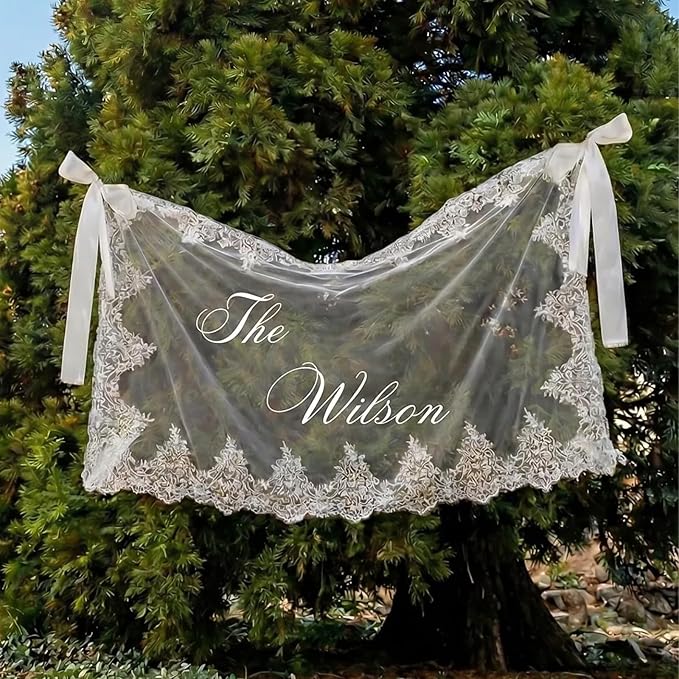 Personalized Sheer Tulle Wedding Welcome Sign Banner by DUNACO