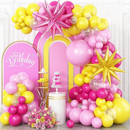 Hot Pink Yellow Balloon Arch Kit, by Adorely