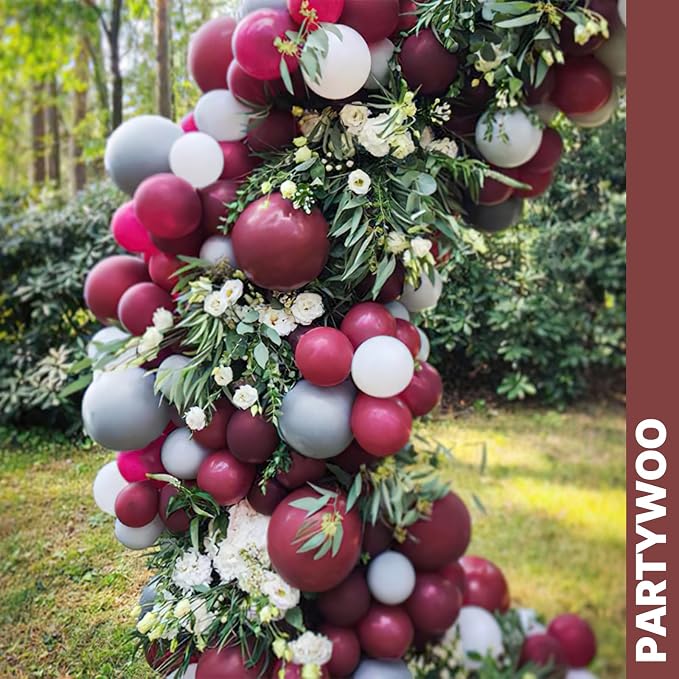 PartyWoo Burgundy White and Gray Balloons 66pcs 12 Inch Burgundy Balloons | - Image 9