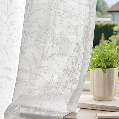 Anmao White Semi Sheer Light Filtering Curtains 63 Inches Long 2 Panels by Anmao