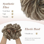 FESHFEN Messy Bun Hair Pieces - Large Wavy Curly Elastic Hair Bun Scrunchies Ponytail Extensions Synthetic Chignon Hairpieces for Women, Golden Brown & Bleach Blonde 1.94oz