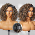 LUVME HAIR 100% Human Hair Wigs Curly Deep Wave Glueless Lace Front 14 Inches Pre Cut Plucked Hd Lace Short Wig Ready To Go Highlight Color Straight Bleached Knots Side Part Black Wigs