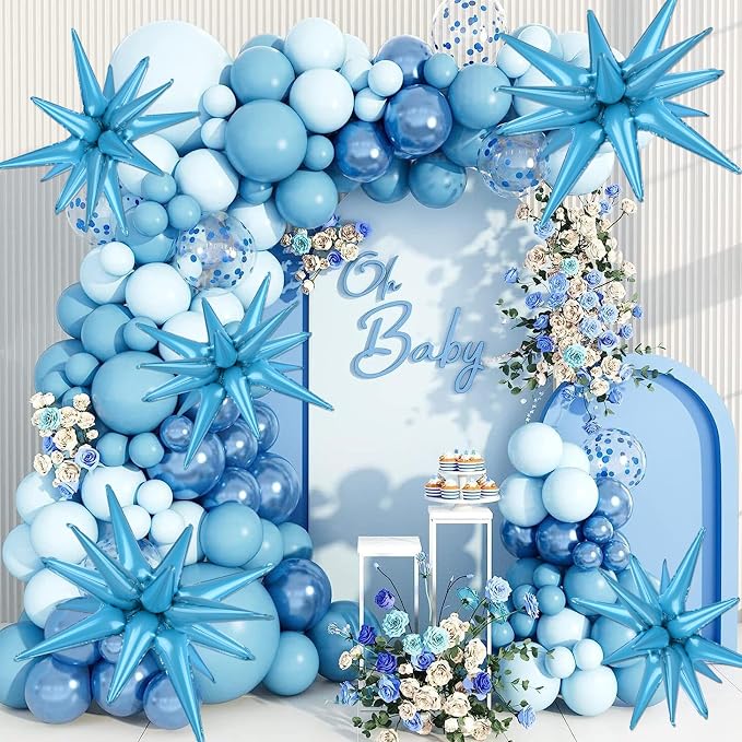 8 Pcs Light Blue Star Balloons, 27/22 inch One-Piece Explosion Foil Balloons - Image 4