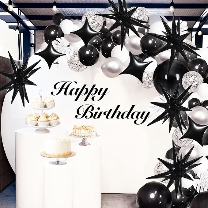 TONIFUL 18Pcs 22Inch Black Large Explosion Star Mylar Balloons and 10Inch Four - Image 6