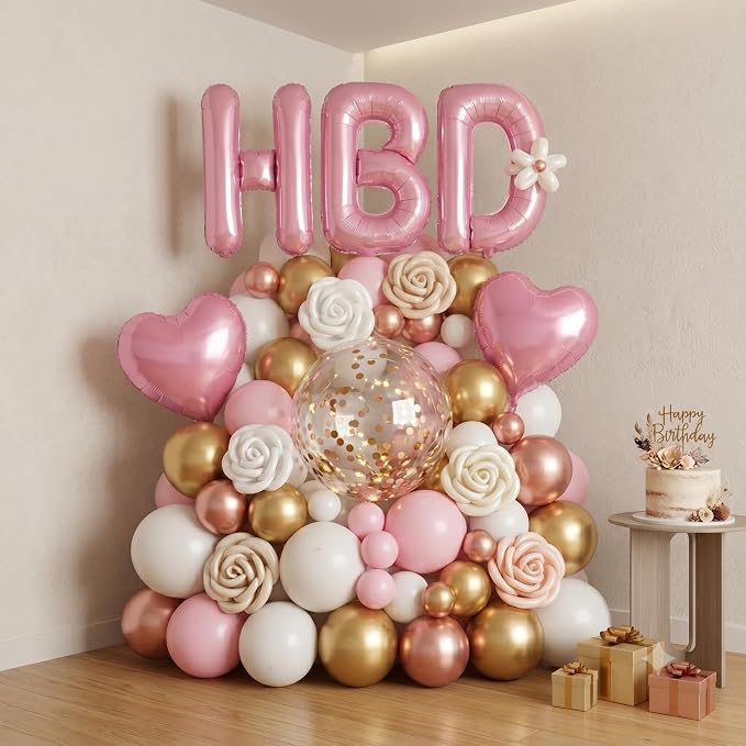 TONIFUL Light Pink Big HBD Letter Happy Birthday Balloons Banner 40 Inch Pastel - Image 3