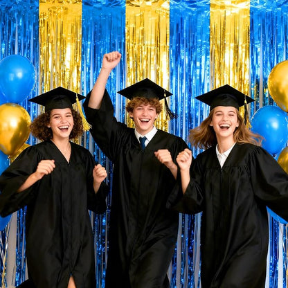jijAcraft Blue Gold Tinsel Foil Fringe Curtain, 3 Pack 3.2x6.5 Feet Graduation - Image 4