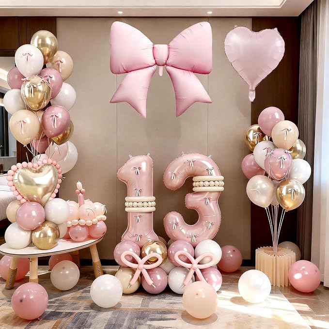 Baby Pink Number 3 Balloon, Dusty Light Pink Gold Cream Latex Balloons Girls - Image 8