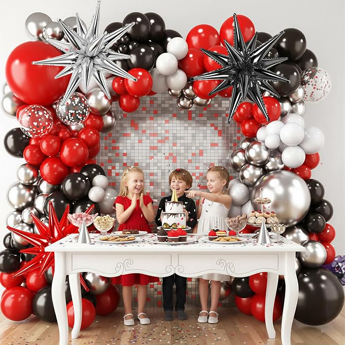 RUBFAC Red and Black Balloon Arch Kit 140pcs | Red Black and Metallic Silver - Image 6