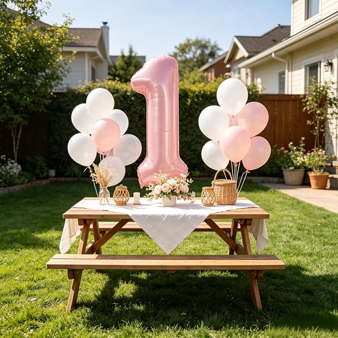 TONIFUL 40 Inch Pastel Pink Number 1 Balloons Large Foil 1st Birthday Decor | - Image 8