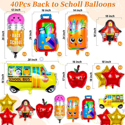 40 Pcs Back to School Foil Balloons, Colorful Apple Pencil Crayon Bus Helium - Image 7