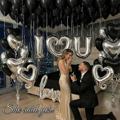 I Love You Balloons for Him/Her Balloons black Sliver romantic balloon kit - Image 2