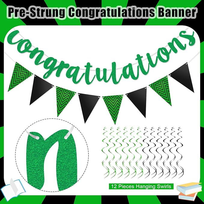 Outus Pre-strung Glitter Congratulations Banner Triangle Flag Banner - Image 2